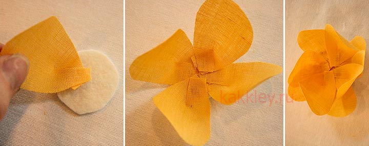 Как делать цветы из кусочков ткани