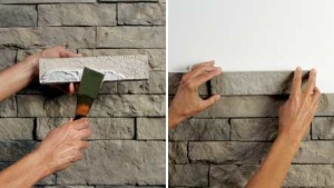 Как клеить камень на стену