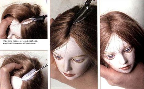 Формирование пробора на голове куклы